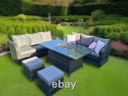 Rattan Garden Furniture Gas Fire Pit And Corner Sofa Set Outdoor Furniture Patio