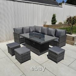 Rattan Garden Furniture Gas Fire Pit And Corner Sofa Set Outdoor Furniture Patio