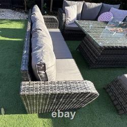 Rattan Garden Furniture Gas Fire Pit And Corner Sofa Set Outdoor Furniture Patio