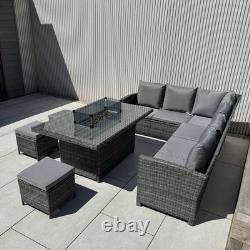 Rattan Garden Furniture Gas Fire Pit And Corner Sofa Set Outdoor Furniture Patio