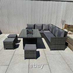 Rattan Garden Furniture Gas Fire Pit And Corner Sofa Set Outdoor Furniture Patio