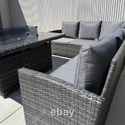 Rattan Garden Furniture Gas Fire Pit And Corner Sofa Set Outdoor Furniture Patio
