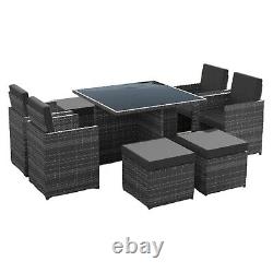 Rattan Garden Furniture Outdoor Patio Set Refined Retreat Grey Table Chairs 9-Pc