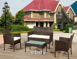 Rattan Garden Furniture Outdoor Sofa Chairs Table Set 4PC Brown Patio Seating