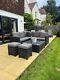 Rattan Garden Furniture Patio Corner Sofa Coffee Table Set Black