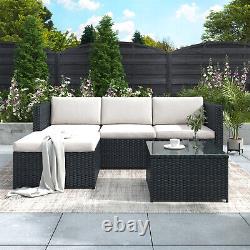 Rattan Garden Furniture Patio Corner Sofa Set with Coffee Table Chair Set Black