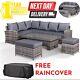 Rattan Garden Furniture Patio Set 10 Seat (corner Sofa, Bench & Table)- Grey