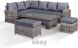 Rattan Garden Furniture Patio Set 10 seat (Corner Sofa, Bench & Table)- Grey