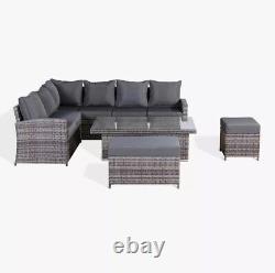 Rattan Garden Furniture Patio Set 10 seat (Corner Sofa, Bench & Table)- Grey