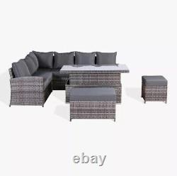 Rattan Garden Furniture Patio Set 10 seat (Corner Sofa, Bench & Table)- Grey