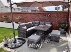 Rattan Garden Furniture Patio Set 10 seat (Corner Sofa, Bench & Table)- Grey