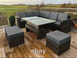 Rattan Garden Furniture Patio Set 10 seat (Corner Sofa, Bench & Table)- Grey