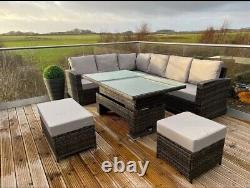 Rattan Garden Furniture Patio Set 10 seat (Corner Sofa, Bench & Table)- Grey