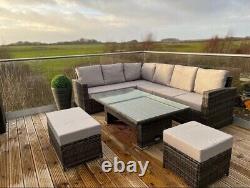 Rattan Garden Furniture Patio Set 10 seat (Corner Sofa, Bench & Table)- Grey