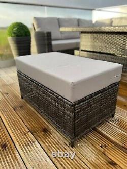 Rattan Garden Furniture Patio Set 10 seat (Corner Sofa, Bench & Table)- Grey