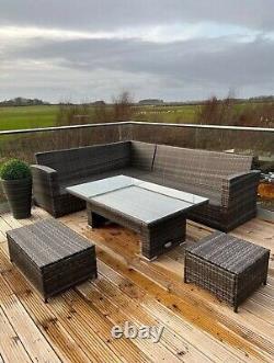 Rattan Garden Furniture Patio Set 10 seat (Corner Sofa, Bench & Table)- Grey