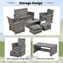 Rattan Garden Furniture Patio Set 6pc Chairs Outdoor Coffee Table Footstool Grey