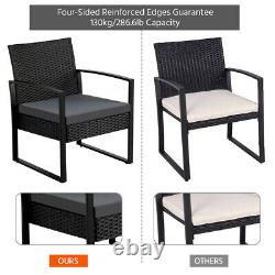 Rattan Garden Furniture Set 3 Pcs Wicker Patio Set Table Chairs WithCushion, Black