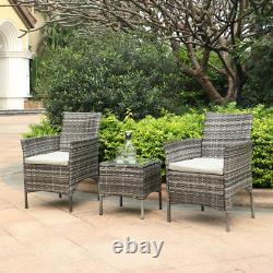 Rattan Garden Furniture Set 3 Piece Outdoor Bistro Table Chairs Set Patio Grey
