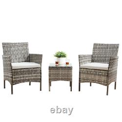 Rattan Garden Furniture Set 3 Piece Outdoor Bistro Table Chairs Set Patio Grey