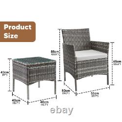 Rattan Garden Furniture Set 3 Piece Outdoor Bistro Table Chairs Set Patio Grey