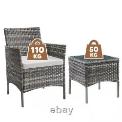 Rattan Garden Furniture Set 3 Piece Outdoor Bistro Table Chairs Set Patio Grey