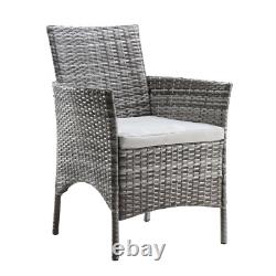 Rattan Garden Furniture Set 3 Piece Outdoor Bistro Table Chairs Set Patio Grey