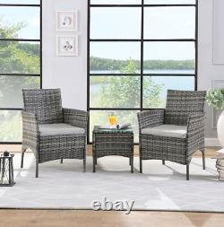 Rattan Garden Furniture Set 3 Piece Outdoor Bistro Table Chairs Set Patio Grey