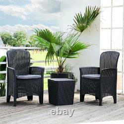 Rattan Garden Furniture Set 3 Piece Table Chairs with Seat Cushion Outdoor Patio