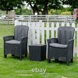 Rattan Garden Furniture Set 3 Piece Table Chairs with Seat Cushion Outdoor Patio