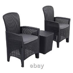 Rattan Garden Furniture Set 3 Piece Table Chairs with Seat Cushion Outdoor Patio