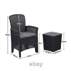 Rattan Garden Furniture Set 3 Piece Table Chairs with Seat Cushion Outdoor Patio