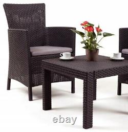 Rattan Garden Furniture Set 3 Pieces Chairs Table Cushions Outdoor Patio Balcony