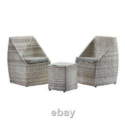 Rattan Garden Furniture Set 3pc Stackable Patio Conservatory Table & Chairs NEW