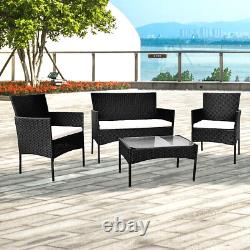 Rattan Garden Furniture Set 4 Piece Black Chairs Sofa Table Outdoor Patio