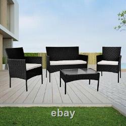 Rattan Garden Furniture Set 4 Piece Black Chairs Sofa Table Outdoor Patio