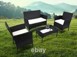 Rattan Garden Furniture Set 4 Piece Black Chairs Sofa Table Outdoor Patio