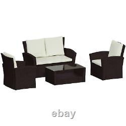 Rattan Garden Furniture Set 4 Piece Chairs Sofa Table Outdoor Patio Set Brown