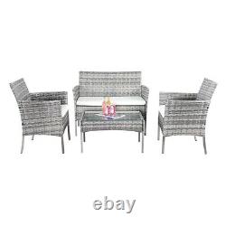 Rattan Garden Furniture Set 4 Piece Mixed Grey Chairs Sofa Table Outdoor Patio