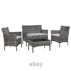 Rattan Garden Furniture Set 4 Piece Outdoor Sofa Table Chairs Grey Patio Set