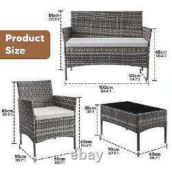 Rattan Garden Furniture Set 4 Piece Outdoor Sofa Table Chairs Grey Patio Set