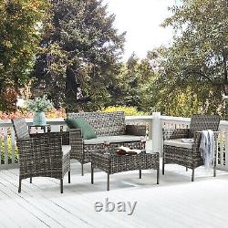 Rattan Garden Furniture Set 4 Piece Outdoor Sofa Table Chairs Grey Patio Set