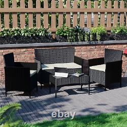 Rattan Garden Furniture Set 4 Piece Outdoor Sofa Table Chairs Patio Black