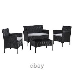 Rattan Garden Furniture Set 4 Piece Outdoor Sofa Table Chairs Patio Black Grey