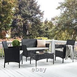Rattan Garden Furniture Set 4 Piece Outdoor Sofa Table Chairs Patio Black Grey