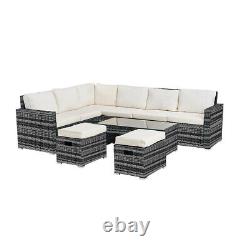 Rattan Garden Furniture Set 8 Seat Corner Sofa Coffee Table Stools Outdoor Patio