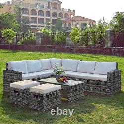 Rattan Garden Furniture Set 8 Seat Corner Sofa Coffee Table Stools Outdoor Patio