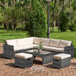 Rattan Garden Furniture Set 8 Seat Corner Sofa Coffee Table Stools Outdoor Patio