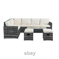 Rattan Garden Furniture Set 8 Seat Corner Sofa Coffee Table Stools Outdoor Patio