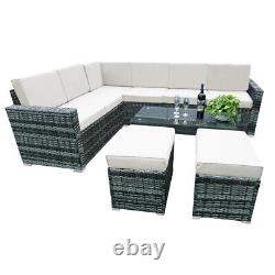 Rattan Garden Furniture Set 8 Seat Corner Sofa Coffee Table Stools Outdoor Patio